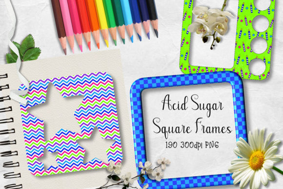 Acid Sugar Square Frames CU Clipart: Bright Patterns for Creative Projects