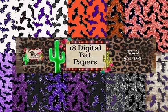 Halloween Bat Digital Papers Glitter